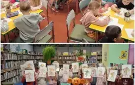 Dzieci kolorują podobizny Plastusia, a następnie prezentują wykonane prace.