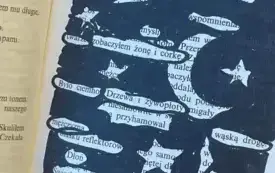 Efekt pracy warsztatowej jednej z uczestniczek szkolenia- technika blackout poetry.