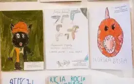 Kolejne r&oacute;żnorodne prace plastyczne przedstawiające bajkowych bohater&oacute;w i fantastyczne postacie.
