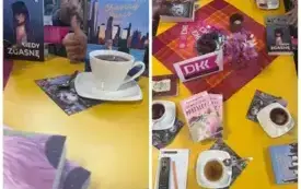 kolaż zdjęć- na stole widoczne są filiżanki z herbatą i książki