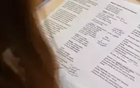 Fragment osoby wraz z umieszczonym przed nią tekstem Zbigniew Herbert "Podr&oacute;ż do Krakowa"