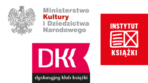 Grafika z&nbsp;logo Dyskusyjnych Klub&oacute;w Książki, Instytutu Książki oraz&nbsp;Ministerstwa Kultury i&nbsp;Dziedzictwa Narodowego