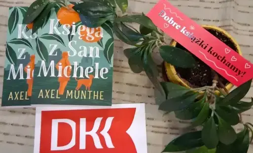 W kompozycji tytułowej  omawiane książki leżą na stole po lewej stronie. Poniżej jest logo DK. Po prawej stoi kwiat doniczkowy i logo DKK.