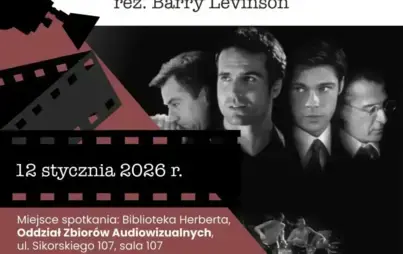 Plakat zapowiada spotkanie Bibliotecznego Klubu Filmowego. U góry widnieje duży napis „Biblioteczny Klub Filmowy zaprasza na spotkanie”, poniżej tytuł filmu „Uśpieni” oraz informacja „reż. Barry Levinson”. Po lewej stronie znajduje się ilustracja stylizow