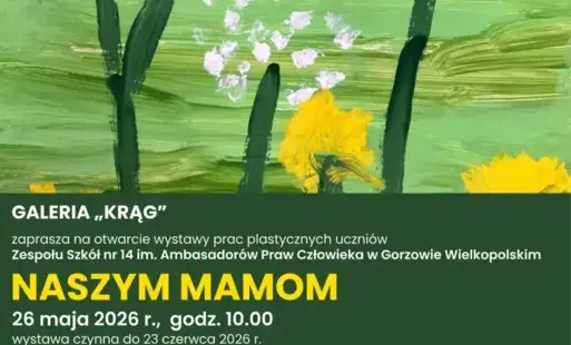Fragment plakatu z jedną z prac plastycznych i informacjami jak poniżej plakatu głównego.
