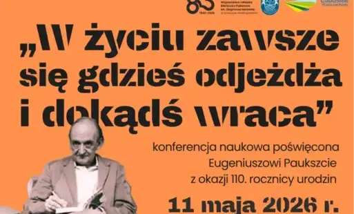 Fragment plakatu wydarzenia ze zdjęciem Paukszty, tytułem i datą konferencji oraz logotypami organizatorów