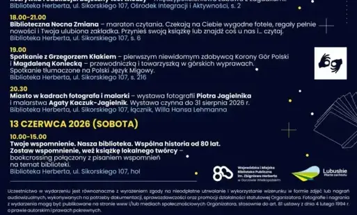Fragment plakatu Nocnego Szlaku Kulturalnego 2026, wykonany w granatoweym kolorze.