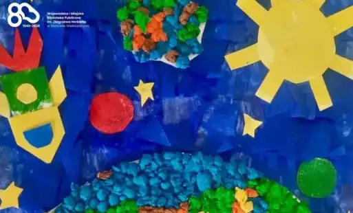 fragment plakatu w kolorowej, kosmicznej tematyce.