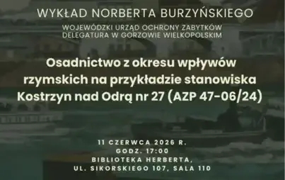 W tle plakatu jest widok na dawny Gorzów – widać Wartę, estakadę kolejową oraz Katedrę. Od góry patrząc znajduje się logo „Z cyklu: Nowa Marchia” oraz informacja o wykładzie Norberta Burzyńskiego. Dalsze informacje jak pod plakatem.