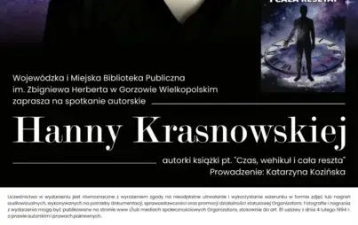 Fragment plakatu, z nazwiskiem gościa oraz notą ws rejestracji wydarzenia
