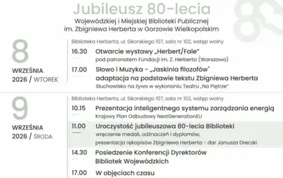 Fragment plakatu Jubileuszowego, jego górna część z informacjami o wydarzeniach w dniu 8 i 9 września