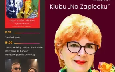 fragment plakatu wykonanegow ciemnej tematyce wraz z opisem.