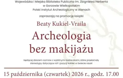 Fragment plakatu spotkania autorskeigo, w jasnej kolorystyce, wraz z opisem wydarzenia.