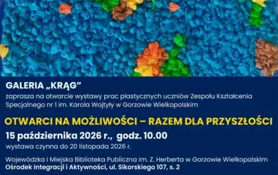 Fragment plakatu promującego wystawę z informacjami jak powyżej plakatu głównego.