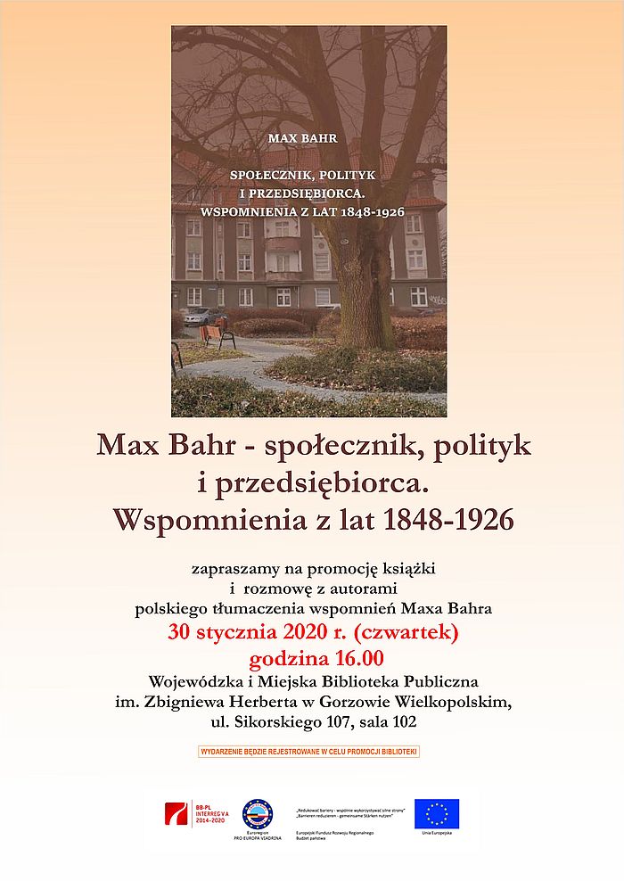 30 stycznia 2020 r. o godzinie 16:00 zapraszamy na promocję książki i rozmowę z autorami polskiego tłumaczenia wspomnień Maxa Bahra. Spotkanie odbędzie się w sali 102 gmachu WiMBP.