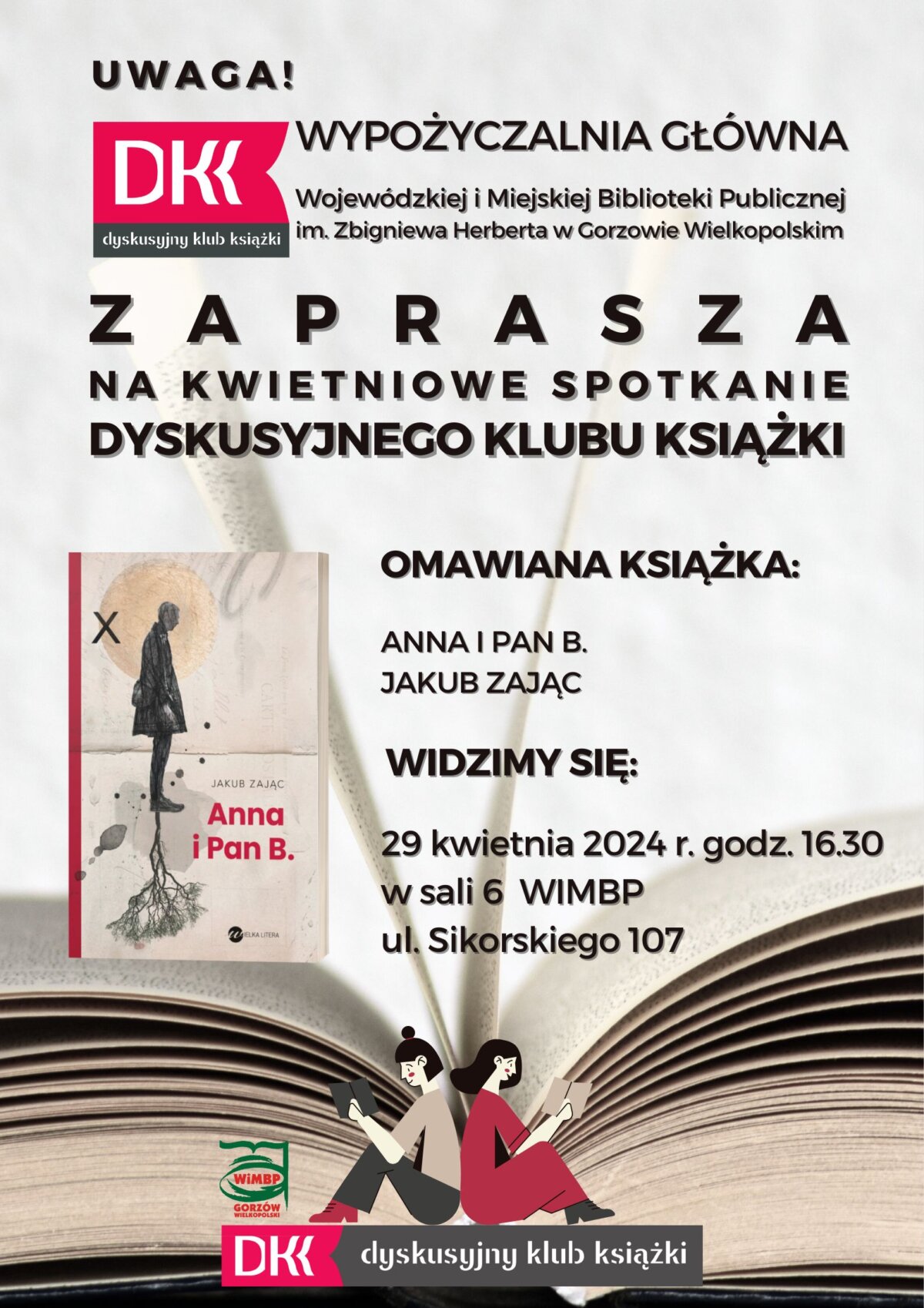 plakat promujący kolejne spotkanie DKK, tym razem "ANNA I PAN B."