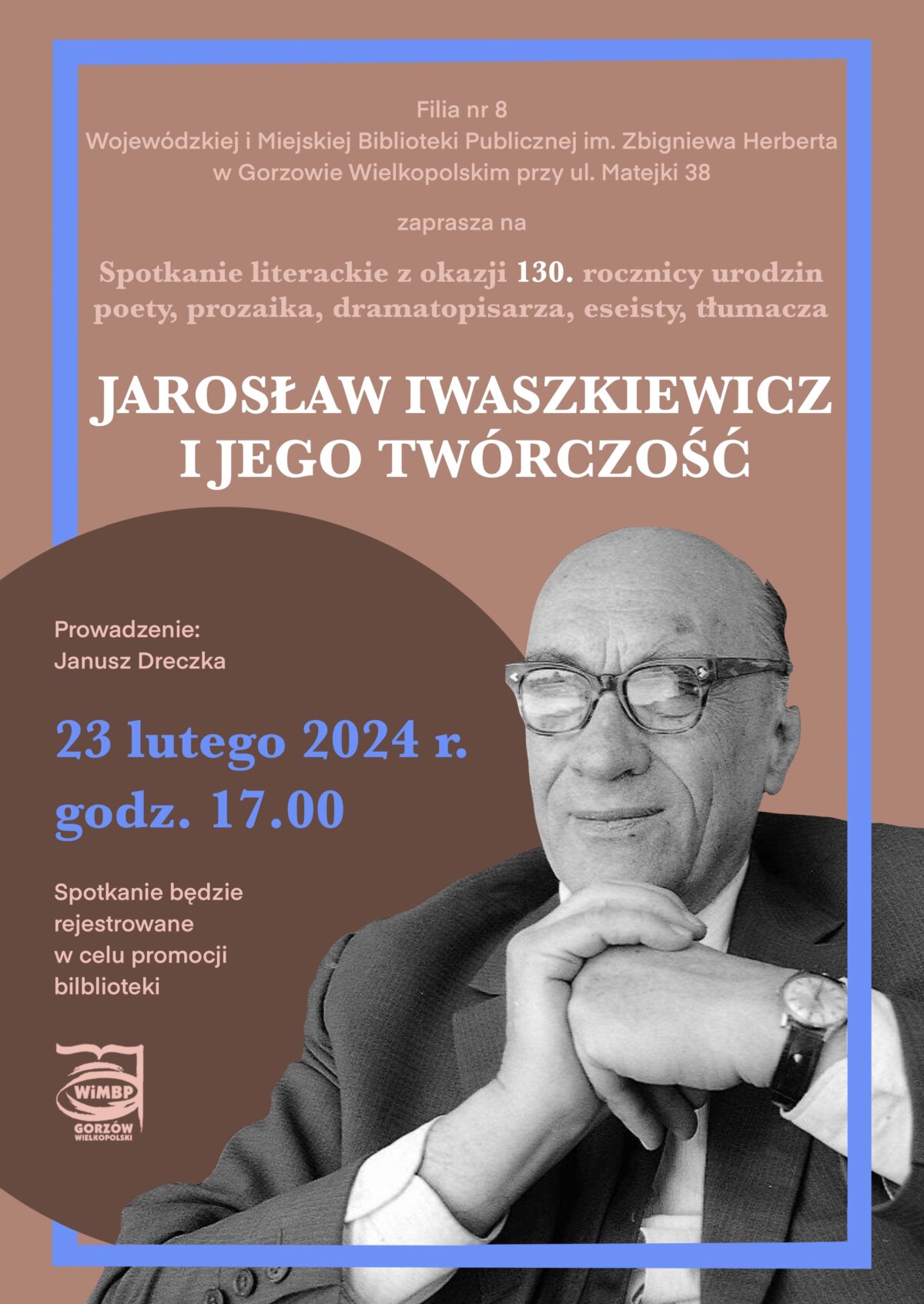 plakat zapowiadający wydarzenie o Jarosławie Iwaszkiewiczu.