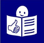 Logo tekstu łatwego do czytania i rozumienia: głowa nad otwartą książką i podniesiony w górę kciuk w geście OK