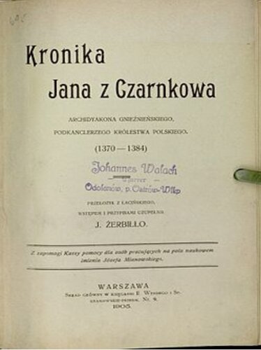Kronika Jana z Czarnkowa - strona tytułowa