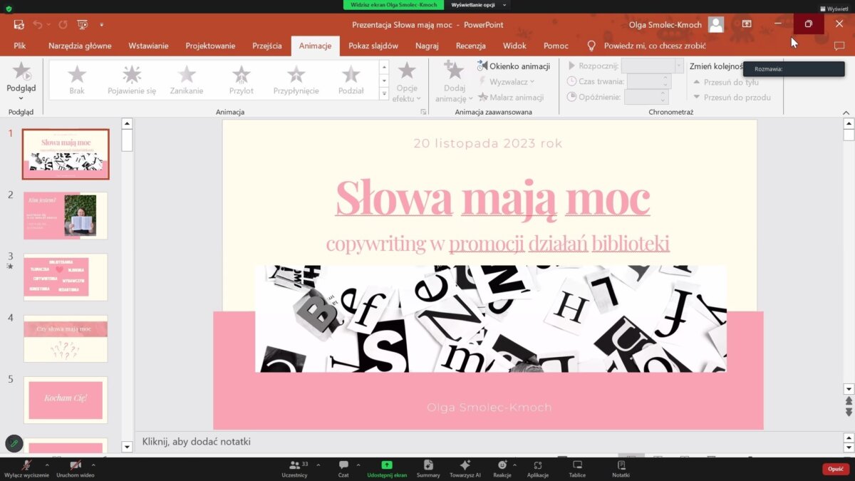 Zrzut z ekranu z prezentacją powerpoint.