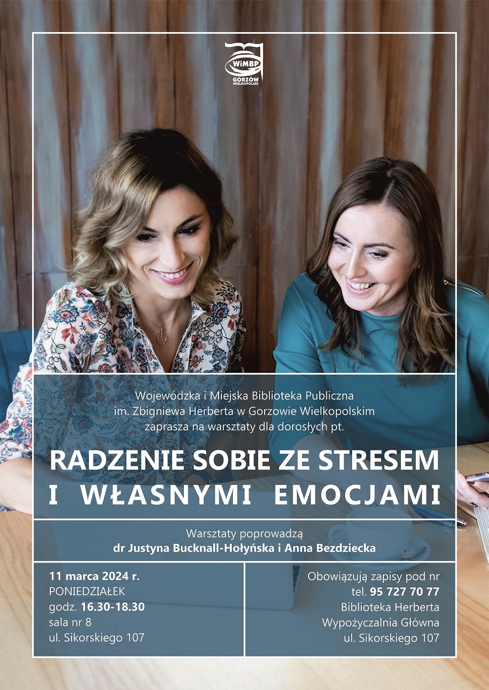 Plakat promujący wydarzenie ze zdjęciem dwóch uśmiechniętych kobiet