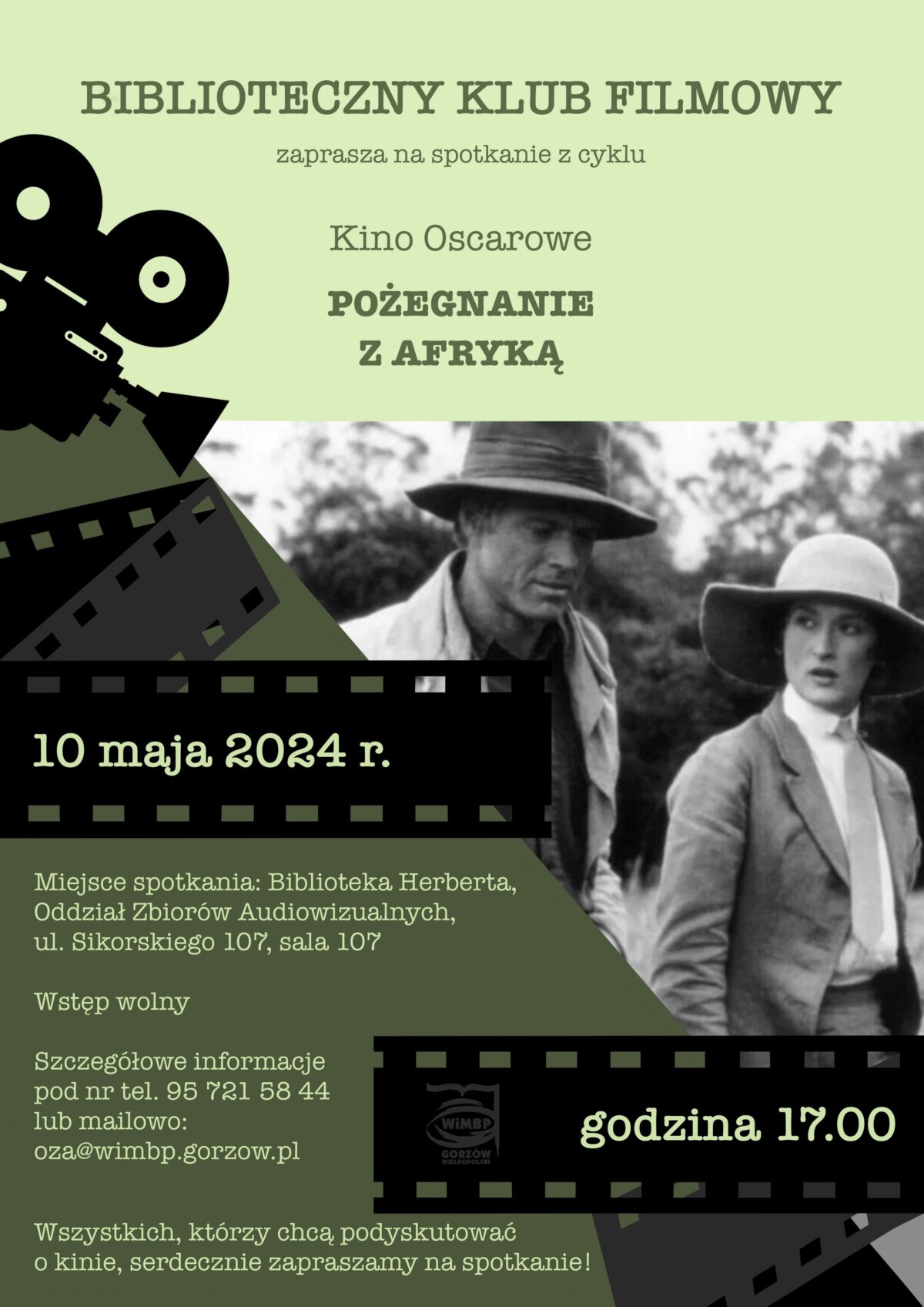 plakat promujący wydarzenie Bibliotecznego Klubu Filmowego.